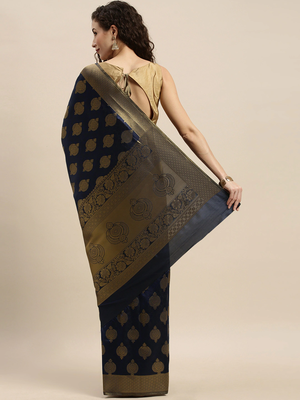 blue woven silk saree with blouse 2