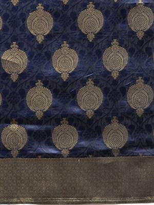 blue woven silk saree with blouse 3
