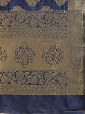 blue woven silk saree with blouse 4