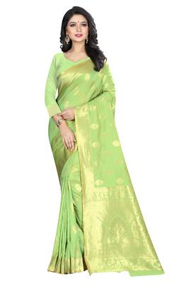 green woven silk saree with blouse 1