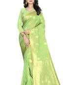 green woven silk saree with blouse