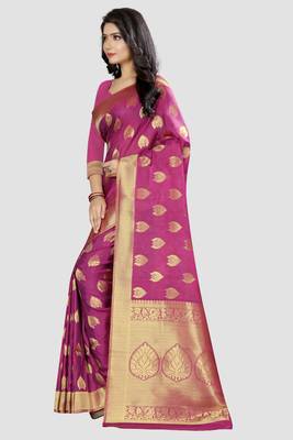 purple woven  silk saree with blouse 2