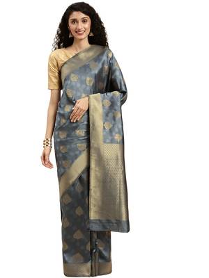 grey woven silk saree with blouse 1