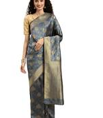 grey woven silk saree with blouse