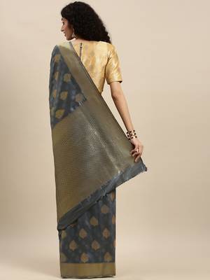 grey woven silk saree with blouse 2