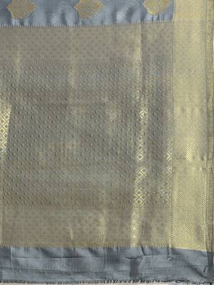 grey woven silk saree with blouse 3