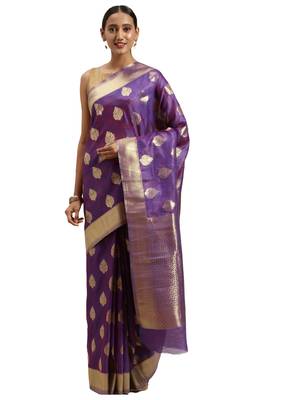 purple woven silk saree with blouse 1