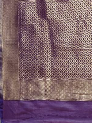purple woven silk saree with blouse 3
