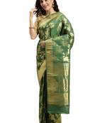 green woven  silk saree with blouse