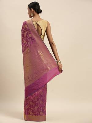 pink woven  silk saree with blouse 2