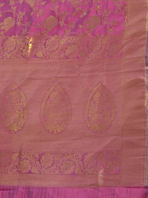 pink woven  silk saree with blouse 4