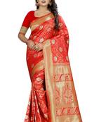 red woven silk saree with blouse