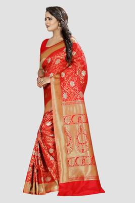 red woven silk saree with blouse 2