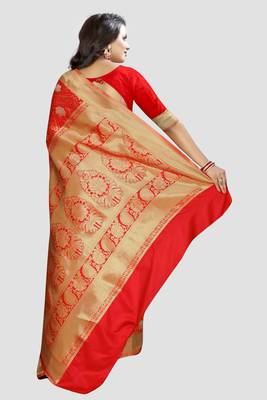 red woven silk saree with blouse 3