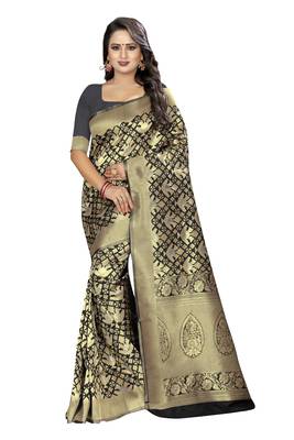black woven silk saree with blouse 1