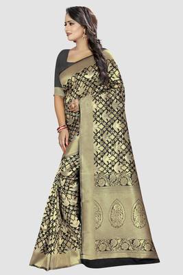 black woven silk saree with blouse 2