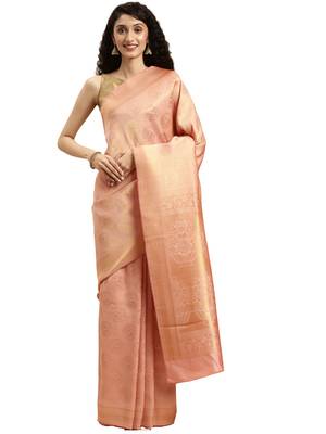 pink woven silk saree with blouse 1