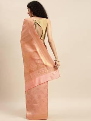pink woven silk saree with blouse 2