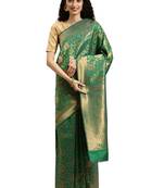 green woven silk saree with blouse