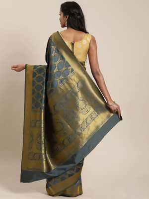 grey woven silk saree with blouse 2