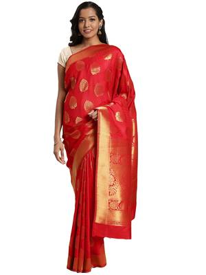 red woven silk saree with blouse 1