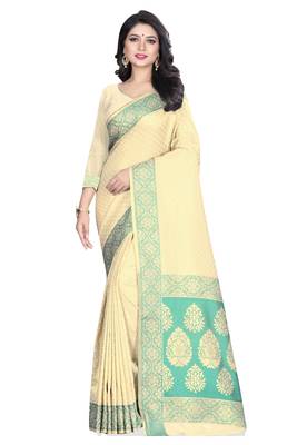 white woven kanchipuram silk saree with blouse 1