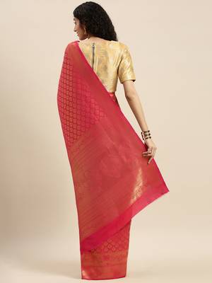pink woven silk saree with blouse 2