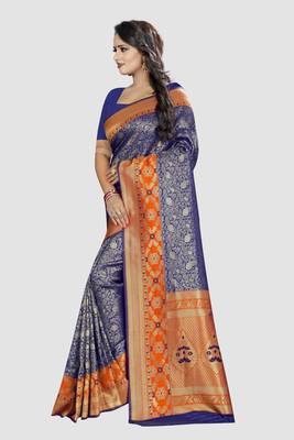 blue woven silk saree with blouse 2