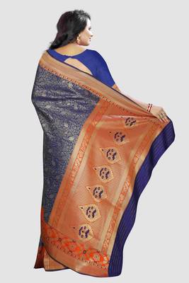 blue woven silk saree with blouse 3