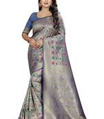 blue woven silk saree with blouse