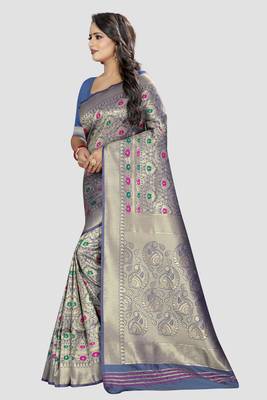 blue woven silk saree with blouse 2