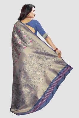 blue woven silk saree with blouse 3