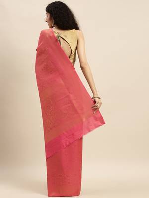 pink woven silk saree with blouse 2