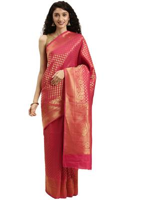 pink woven silk saree with blouse 1