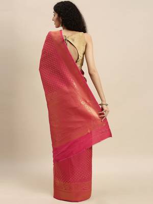 pink woven silk saree with blouse 2