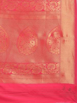 pink woven silk saree with blouse 3