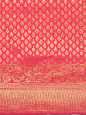 pink woven silk saree with blouse 4
