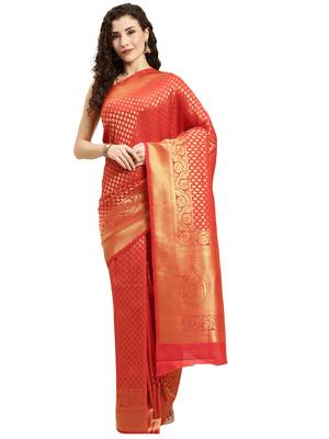 red woven silk saree with blouse 1