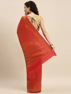 red woven silk saree with blouse 2