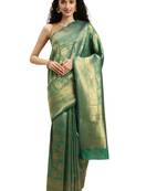 green woven  silk saree with blouse