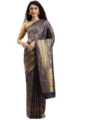 blue woven  silk saree with blouse 1