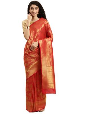red woven kanchipuram silk saree with blouse 1