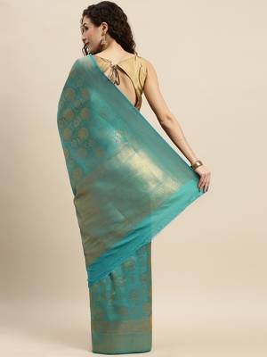 green woven silk saree with blouse 2