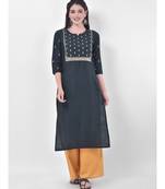 Oxford Green Embroidered Straight Kurta