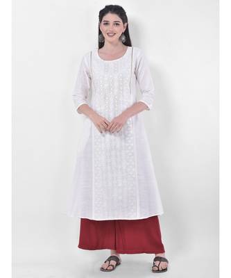 White Embroidered A-line Kurta 1