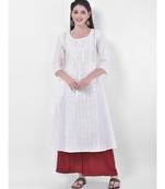 White Embroidered A-line Kurta