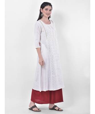 White Embroidered A-line Kurta 2