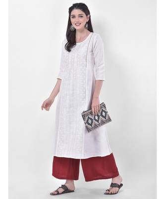 White Embroidered A-line Kurta 4