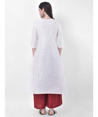 White Embroidered A-line Kurta 5