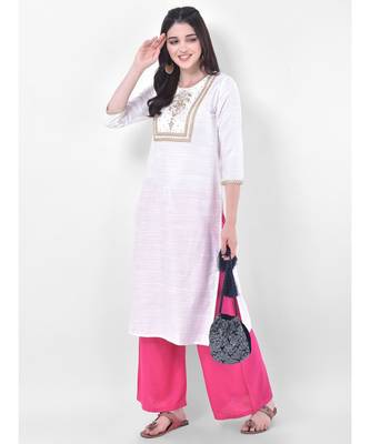 White Embroidered Straight Kurta 4